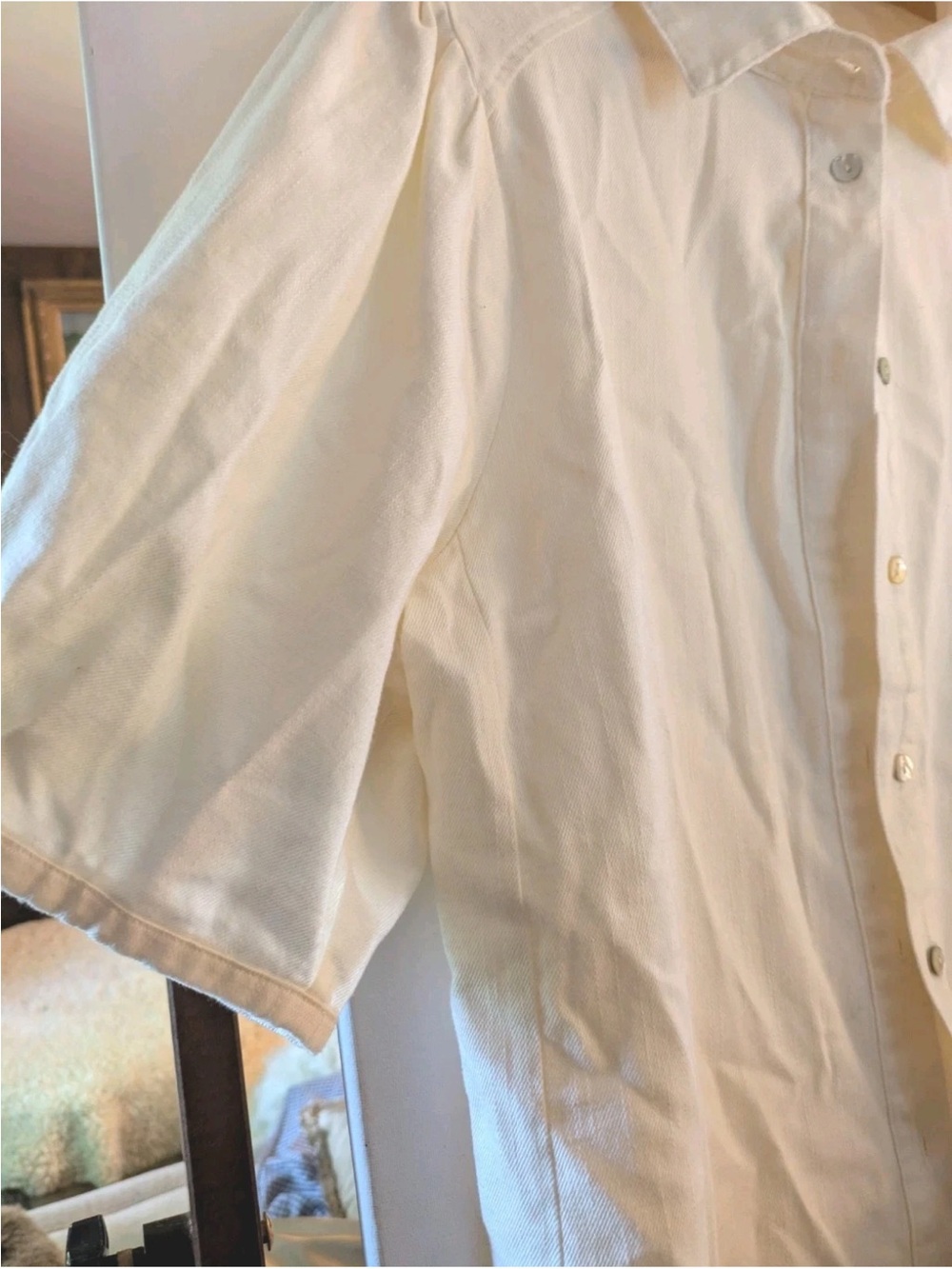 Melissa Nepton Ivory Zoya Puff-Sleeve Button-Up Shirt M - Picture 7 of 15